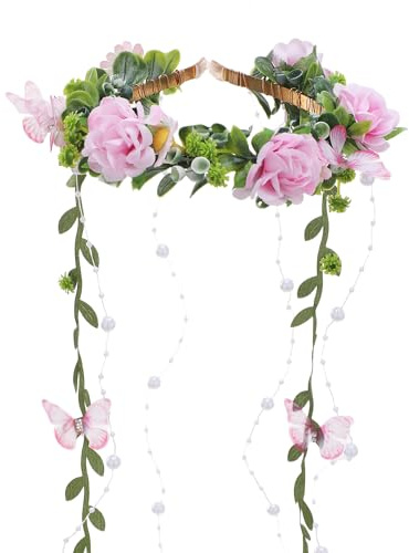PartyforU Blumenkronen Schmetterling Haarreif Elfen Waldelfen Kopfschmuck Krone Feen Kostüm Damen für Renaissance