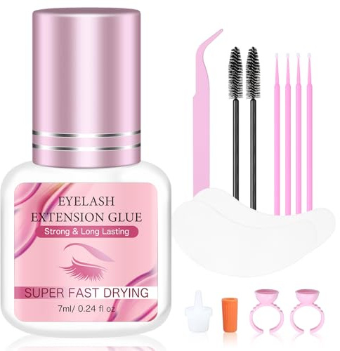 Superkleber für Wimpernverlängerungen(7 ml), 1–2 Sekunden Trocknungszeit, Flüssiger klebstoff, 8 Wochen Halt, schwarzer Kleber für professionelles Wimpernzubehör - Upgrade OP6