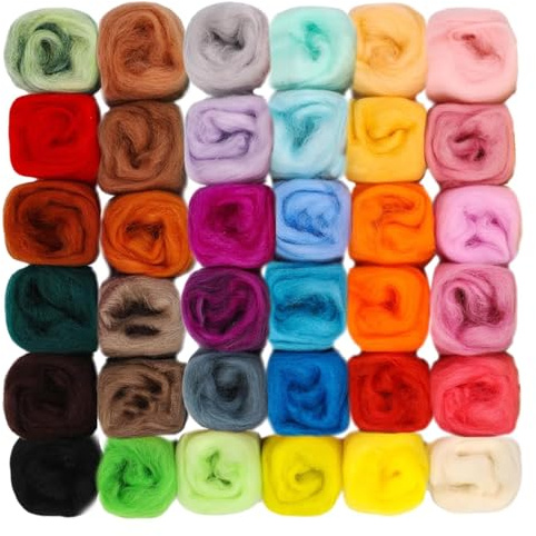 HONQX Filzwolle Trockenfilzen Nassfilzen 36 Farben Märchenwolle Filz Wolle zum Filzen Nassfilzen Starterset Filzwolle Set zum Stricken