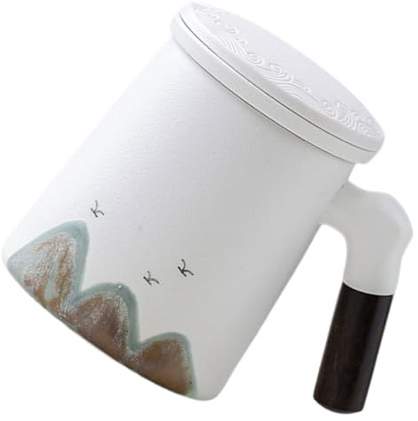 ROMISBABA Taza de Té de Cerámica con Tapa y Filtro Integrado Capacidad Media Taza Infusora para Oficina y Hogar Adecuado para Preparar y Filtrar Té o Infusiones Diarias