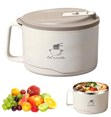 Umllpet Ramen Bol à nouilles instantanées en acier inoxydable - Bol à nouilles - Bol à soupe instantané Ramen - Bol à ramen avec couvercle - Pour pâtes, fruits (B-1100 ml)