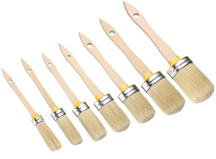 sourcing map 7 Pcs Wax Paint Brushes, 2 x 0.8 Inch Chalk Stencil Brush, Oval PET Fiber Bristle with Wood Handle, Painting Tool for Furniture DIY Home Decor Art Crafts, Yellow Chalk