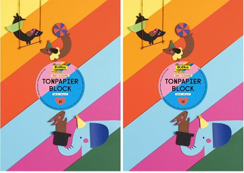folia 603 - Block mit Tonpapier, 130 g/m², DIN A3, 10 Blatt, sortiert in 10 Farben, ideale Grundlage für vielfältige Bastelarbeiten wie Fensterbilder, Scrapbooking, Kartengestaltung (Packung mit 2)
