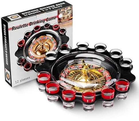 SXQCKJ Ruleta para Beber Casino Juegos de Beber Juegos de Fiesta para Fiestas de Adultos, Set de Ruleta Giratoria de Chupitos - (Incluye 2 Bolas y 12 Vasos)