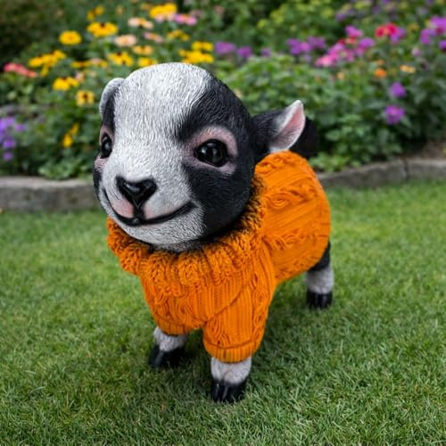 Online Fuchs Gartenfiguren für draußen niedliche Ziegen mit Pullover - Deko Figuren für Garten, Terrasse und Balkon – 16 bis 24 cm groß – wetterfest (Orange 24 cm)