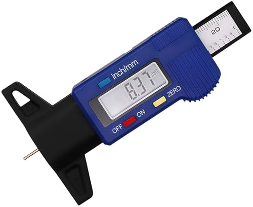 Misuratore di profondità del battistrada per pneumatici, blu, 0-25,4 mm, strumento di misurazione digitale per pneumatici con ampio schermo LCD per auto, camion, moto