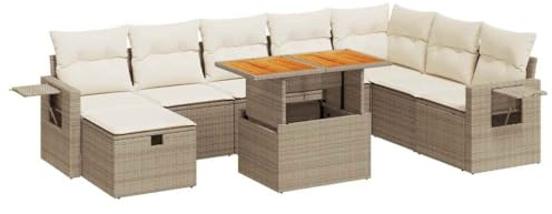 HFXHIJXQ 9-teiliges Poly-Rattan Gartenmöbel-Set Beige 100 x 55 cm Tisch & Lounge-Sofa mit Aufbewahrung, wetterfest und platzsparend für kleine Balkone Terrassen und Gärten