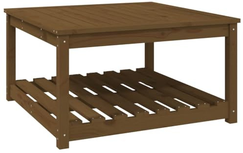 mtlskopl Massiver Gartentisch Honigbraun 82,5x82,5x45 cm aus Kiefernholz mit Unterablage, Kleiner Beistelltisch für Balkon, Terrasse und Wohnbereich, robuster Loungetisch