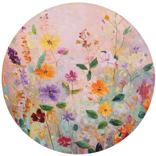 OnlyWow© Badematte 70x70 cm Badezimmerteppich Rund Badezimmer Badteppich Duschvorleger Badematten Teppich Badvorleger rutschfest Waschbar Gemälde - Blumen - Abstrakt - Farbenfroh