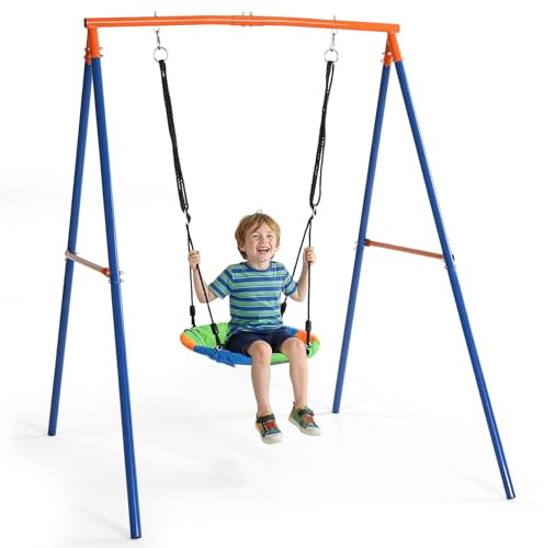 LEADZM Columpio para niños con anclaje al suelo, estructura de columpio con estructura, columpio nido, capacidad de carga de 100 kg, 144 x 175 x 181 cm