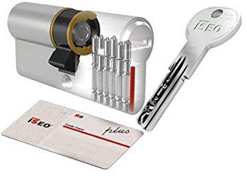 ISEO R6 Plus MM.95(35/60) Doppelprofil Messing matt vernickelt 6 Stecker