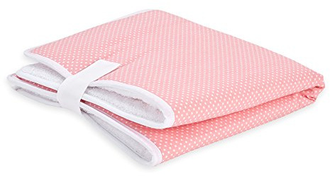 KraftKids Reseunderlägg i vita prickar på koralrosa, resewrap 60 cm x 60 cm, skötunderlag för resor med kärlek, handgjord i EU