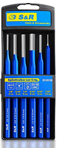 S&R 6-Piece Pin Punch Set – Hardened Chrome Vanadium Steel | Precision Metalworking & Mechanics Tools | DIN 6450 C Certified