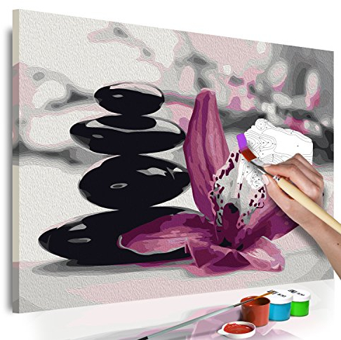 murando - Malen nach Zahlen Blumen Orchidee 50x40 cm Malset mit Holzrahmen auf Leinwand für Erwachsene Kinder Gemälde Handgemalt Kit DIY Geschenk Dekoration n-A-0549-d-a
