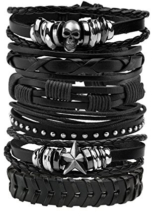 MILAKOO Men Lederarmband Punk Geflochtenen Seil Alloy Bracelet Bangle Wristband (6 STÜCK)