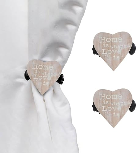 Evideco - Embrasses, Pinces à Rideaux Décoration ou Voilages, en Bois, Modèle Home Sweet Home, Couleur Taupe, 2 Pièces