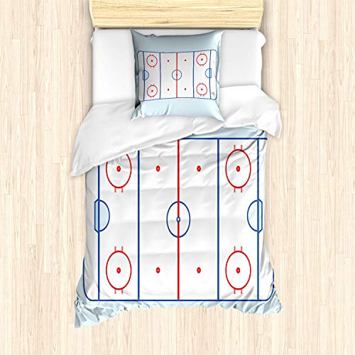 ABAKUHAUS Eishockey Bettbezug Set für Einzelbetten, Grafik-Feld Kontur, Milbensicher Allergiker geeignet mit Kissenbezug, Hellblau