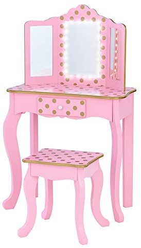 Teamson Kids Bambini Imitazione Tocador Espejo Luz LED Rosa/Rosa-Oro TD-11670LL