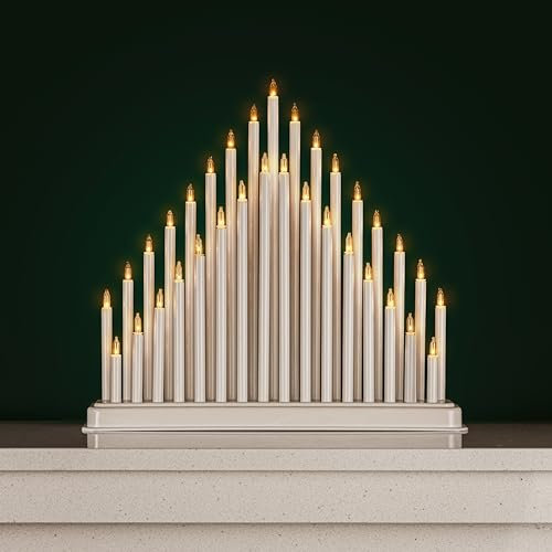 HomeZone Marco Paul White Christmas LED Candle Bridge Decoration Light Up Christmas Table Centrepiece Decor 33 Warm White Lights for Indoor Battery Operated Xmas Window Ornament for Indoor