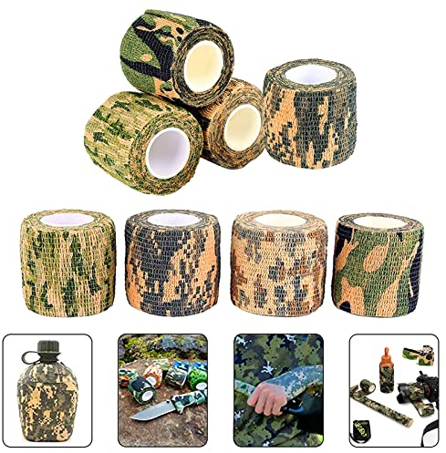 8 Rollen selbstklebende Tarnbandage, Camo Tapes, elastisches Stealth-Tarnband, dehnbares kohäsives Tarnband für Jagdausrüstung, Taschenlampe, Teleskop