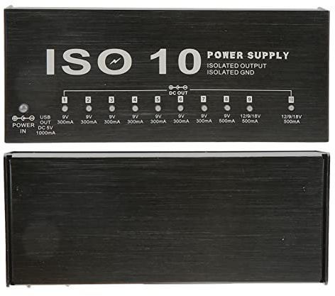 Walfront Fuente de Alimentación para Pedales de Guitarra 10 Salidas de CC Aisladas para Pedales de Efectos de bajo de Guitarra de 9 V / 12 V / 18 V Potencia de Efectos Múltiples con 2 Voltajes