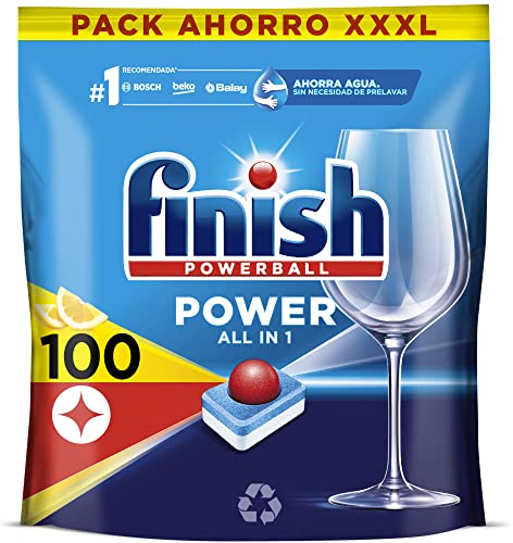 Finish Powerball Power All in 1 Pastillas para el lavavajillas Limón, 100 pastillas