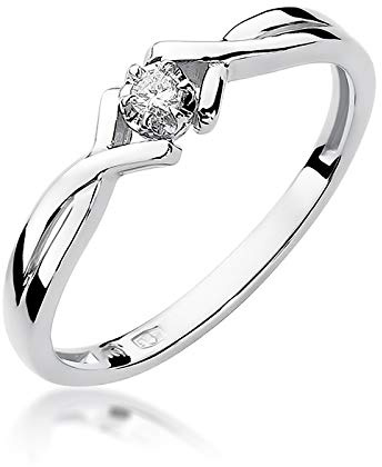 MARKO Weißgold Klassischer Verlobungsring aus Gold mit 0,04 Karat Diamanten | 14 Karat Gold (585) | Goldring mit Box | Goldring für Frauen (Weißgold, 48 (15.2))