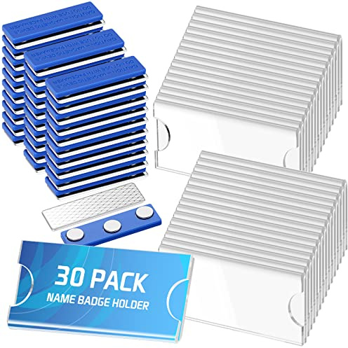 Marsui 30 Pack Magnetic Name Badges Holder Name Tags with 3 Point Magnets for School Clear Acrylic Sign Display Holder DIY Blank ID Holders Printable Name Label for Work Clothes Shirt Classroom
