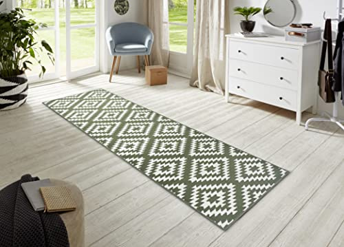 Hanse Home Teppich Läufer Nordic 80x200cm – Teppichläufer Weicher Kurzflor Teppich Modern Raute Design Läufer für Flur, Schlafzimmer, Kinderzimmer, Badezimmer, Wohnzimmer, Küche Dekoläufer– Grün