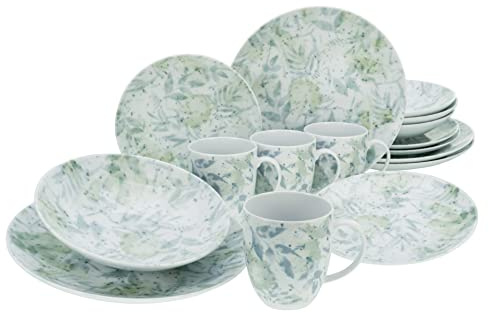 CreaTable, 25870, Serie Tropical - Serie Home, 16-teiliges Geschirrset, Kombiservice aus Porzellan, spülmaschinen- und mikrowellengeeignet, Made in Europe