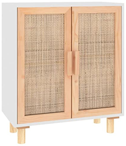 vidaXL Sideboard Weiß 60x30x70 cm Massivholz Kiefer und Natur-Rattan