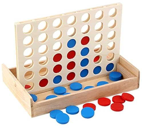 DAWRIS Vier gewinnt Holz, Kinder Brettspiel 4 Gewinnt Battle Strategiespiel | Gesellschaftsspiel Vier in Einer Reihe auf Reise Für Erwachsene Kinder Outdoor Reise Unterwegs Spiele