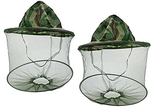 KUYYFDS Protective Gear, Beekeeper Hat Veil Mask Anti Bee Mosquito Bug Fly Hat Face Protection Equipment with Net Mesh for Outdoor Fishing Camouflage 2PCS