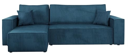 Mirjan24 Ecksofa Kobaro Cord Sofa Eckcouch Couch mit Schlaffunktion und Bettkasten Ottomane Universal, L-Form Couch Schlafsofa Bettsofa Farbauswahl (Poso 05)