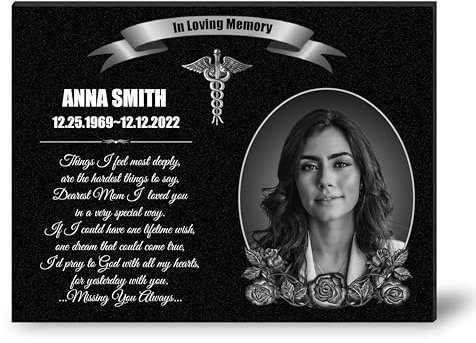 ADFSTONE Personalised Memorial plaques for Grave, Memorial Grave Plaques Stones for Humans, Loved Ones, Lost Father, Mother, Grave Markers Memorial Gifts with Engraved Photo.