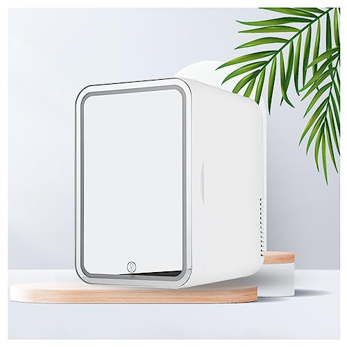 HAZARA Mini Frigo CosméTique Portable, 8L,avec Miroir De Courtoisie LED Frigo Chambre, Voiture,Maison,Chaud Et Froid 2 en 1 Petit Frigo Pas Cher, pour Le Bureau Ou en Voyage,White