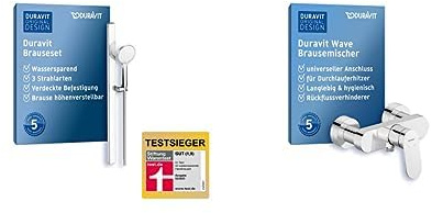 Duravit Brauseset mit Duscharmatur, wassersparende Handbrause mit 3 Strahlarten, Duschstange (810 mm), Brauseschlauch mit Verdrehschutz, Aufputz Duscharmatur, chrom/weiß