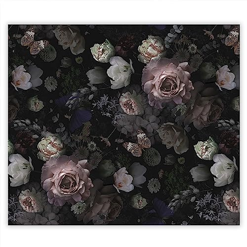 SMTDeco Protection plaque de cuisson, vitrocéramique, verre trempé, pour cuisinières électrique, à induction,planche à découper 60x52 cm une pièce motif Fleurs noir