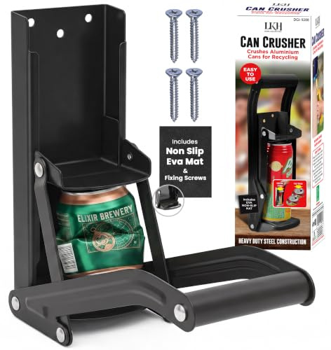 LKH Can Crusher & Bottle Opener - Soda Beer Can Crushers for Recycling, Wall Mounted with Soft Grip Handle, Built-in Tin Opener 2-in-1 Heavy Duty Tool for Bottles, Tins & More