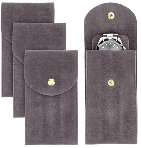 nbeads 4 Stück Schiefergrauer Samt-Uhrenbeutel, Einzeluhr-Aufbewahrungstasche Uhren-Reiseetui Tragbarer Uhren-Organizer Mit Klappdeckel Für Uhrenringe Schmuck Münzen, 13x7.2cm