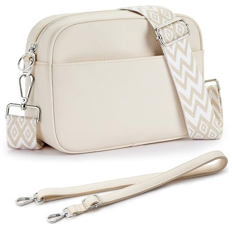 KALIDI Umhängetasche für Damen, Handtasche aus PU-Leder mit Nylon Umhängetasche Rucksack, Beige-A