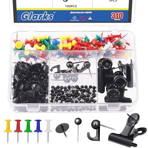 Glarks 310Pcs 5 Stile Schwarz Push Pins Set, Daumen Tacks Dekorative Push Pins für Bulletin Board Dekorationen, Kunstwerke, Fotos, Handwerksprojekte