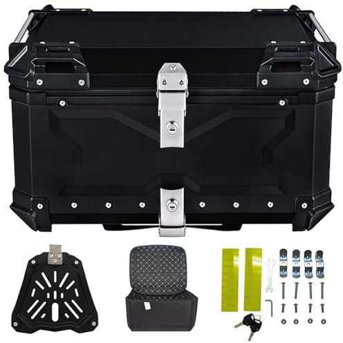 NUACOS Motorrad Topcase 36L 45L 55L 65L 80L 100L Topcase für Roller, Aluminium Wasserdicht Reisekoffer mit Sicherheitsschloss für Roller Motorrad Scooter, für Lager Helm Großes Gepäck (Black,100L)
