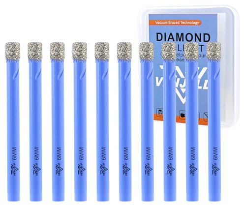 VENJELD Set Punte Trapano Diamantate - 6mm 10 Pezzi Punte per Piastrelle Ceramica Porcellana Marmo Granito - Gambo Tondo con Custodia