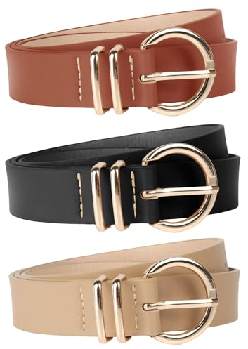 Euqvunn 3 Piezas Cinturon Mujer de PU, Cinturones de Mujer Moda Clásica cinturón, cinturón Señoras Retro, Cinturón de Cintura de Mujer para Jeans Vestido, 105cm largo x 2,9cm ancho, negro marrón beige