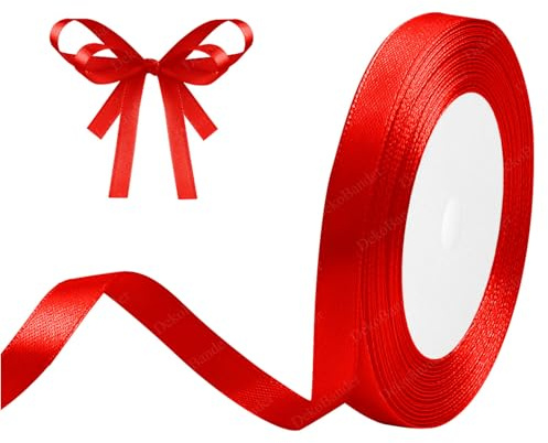 DekoBander Satinband Rot 10mm x 23m, Geschenk- & Bastelband | für Geschenkverpackungen, Basteln, DIY, Nähen, Brautparty-Dekoration, Christbaumschmuck