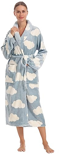 vislivin Peignoir de Bain Femme Velours Peignoirs Long Polaire Peignoir Hiver Robe Nuages L