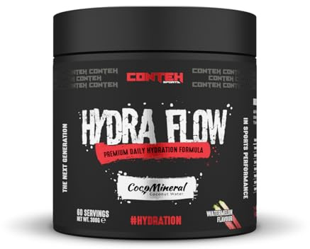 Conteh Sports Hydra Flow Premium Daily Electrolyte & Rapid Hydration Powder with CocoMineral®, Vitamins & Minerals for Post-Workout & Daily Use, 60 Servings (300g, Watermelon)