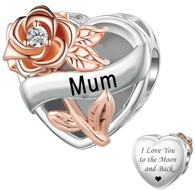 ZakiaHo Heart Mum Charms for Bracelets I Love You to the Moon and Back Rose Flower Birthday Gifts for Women Compatible with Pandora Charms Bracelets
