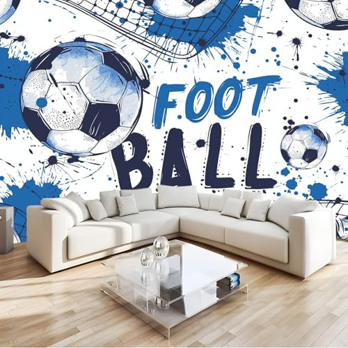 Pintura Azul Fotomural tema de futbol Fotomural Pared, 250x175 cm Papel Pintado 3D, Fotomurales Decoración de Comedores Moderna Lana Sala Cuarto Salón